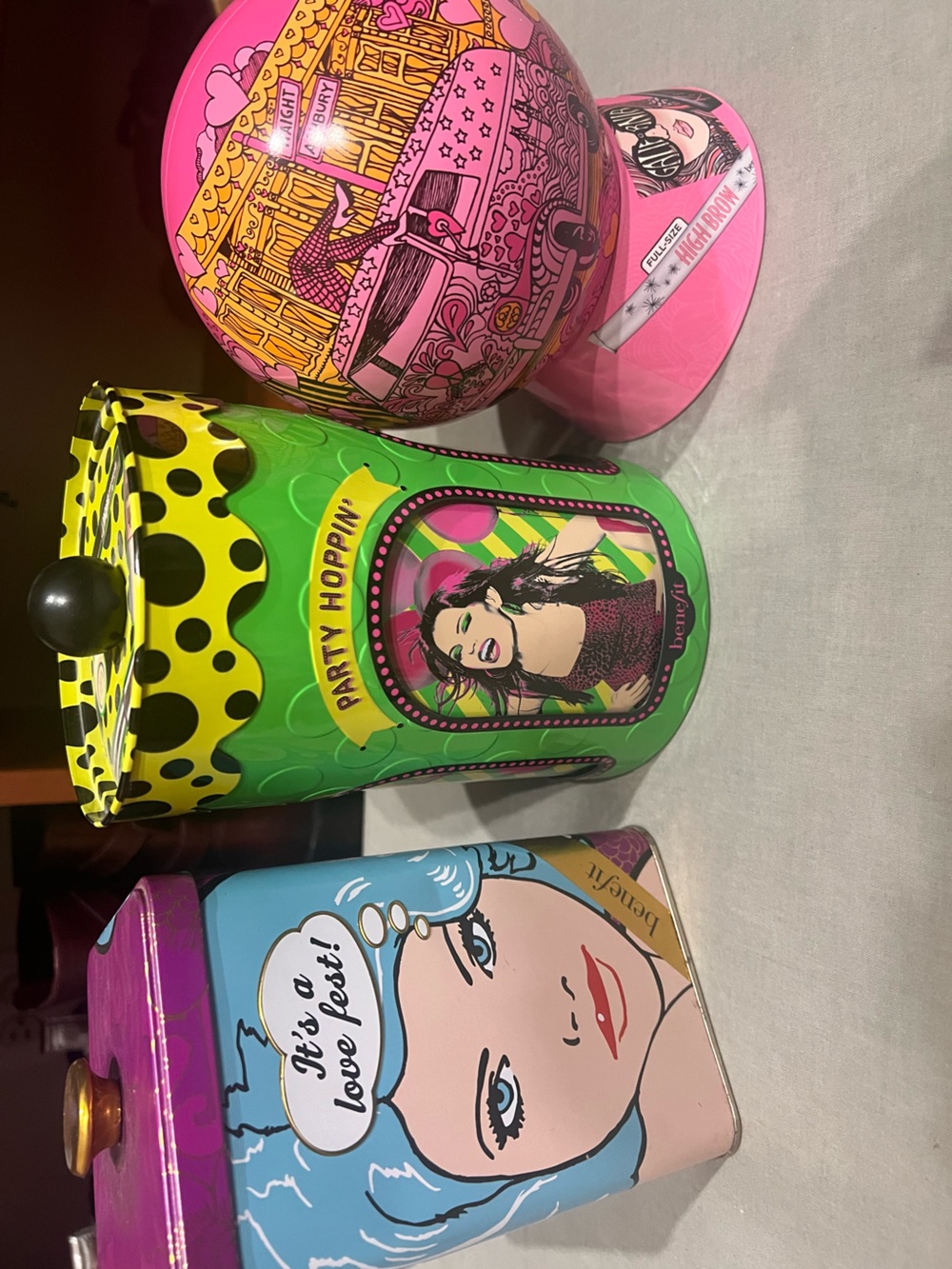 Benefit Party Hoppin' Bright Green and Yellow Decorative Tin